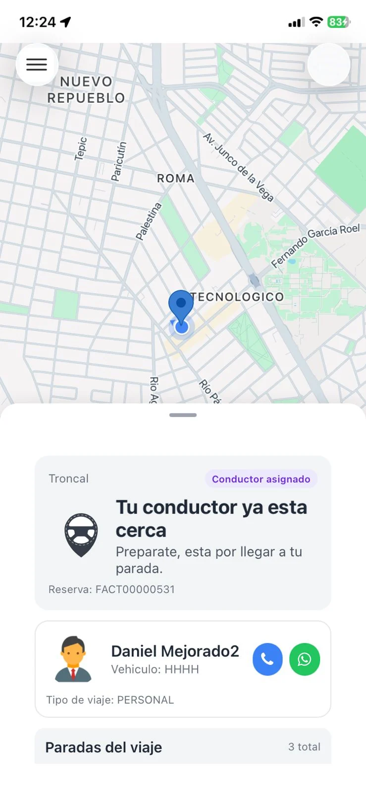App de Pasajero — pantalla 1