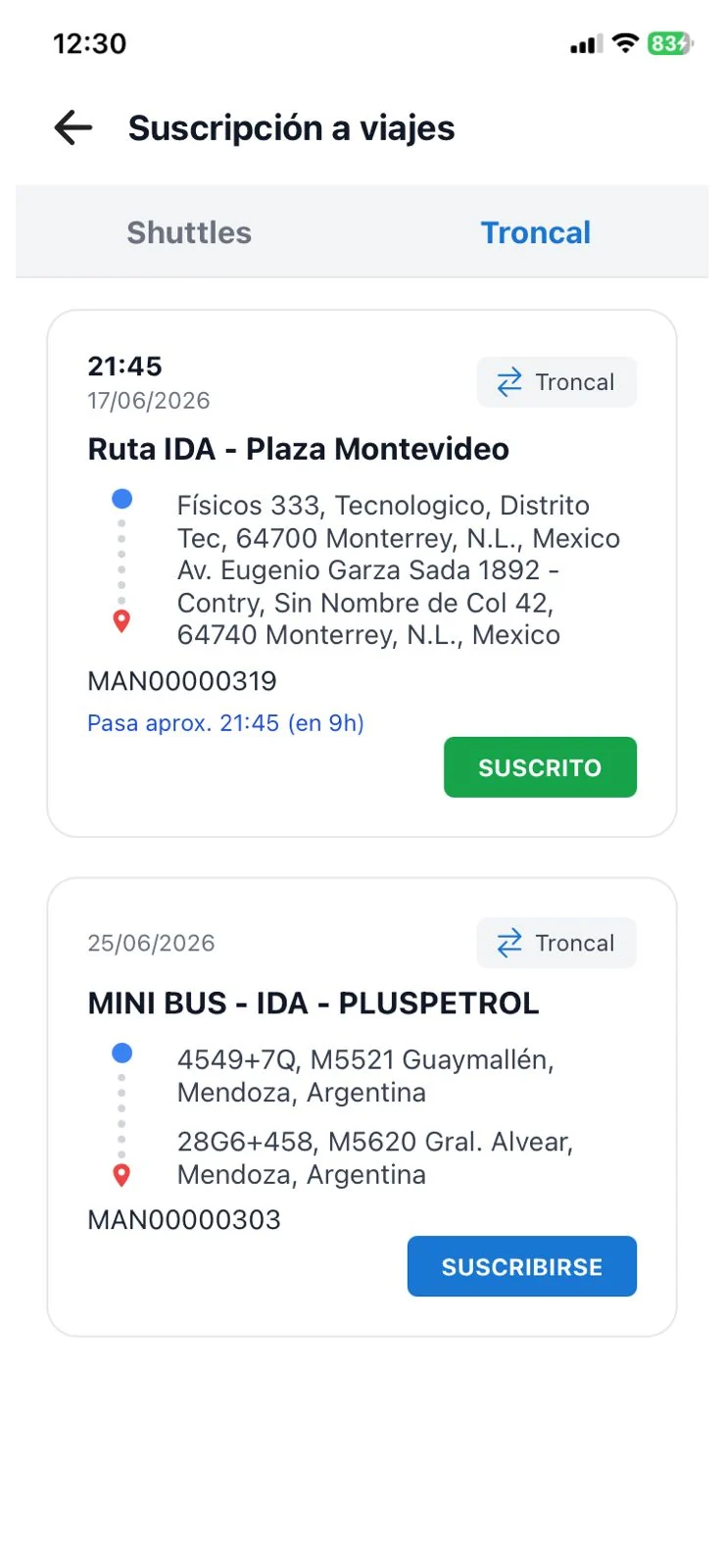 App de Pasajero — pantalla 2