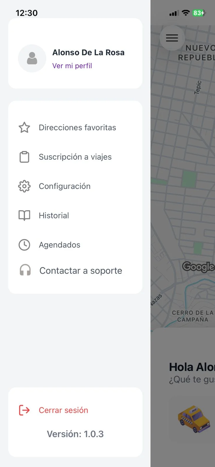 App de Pasajero — pantalla 3